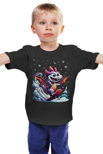 Заказать детскую футболку в Москве. Детская футболка классическая унисекс Дракон на сноуборде от Марина  - готовые дизайны и нанесение принтов.