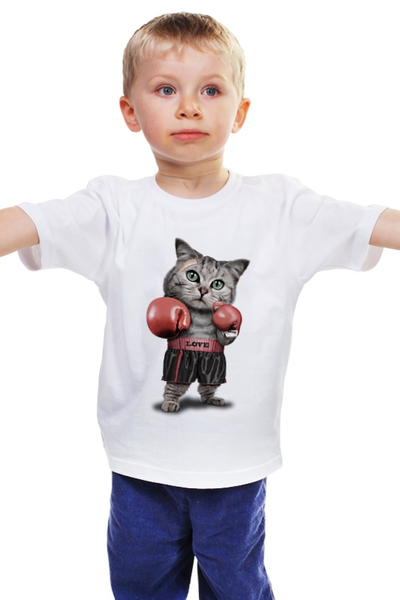 Заказать детскую футболку в Москве. Детская футболка классическая унисекс Кот Боксёр от printik - готовые дизайны и нанесение принтов.