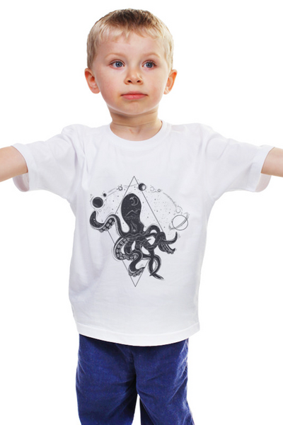 Заказать детскую футболку в Москве. Детская футболка классическая унисекс Осьминог и планеты от Romanova - готовые дизайны и нанесение принтов.