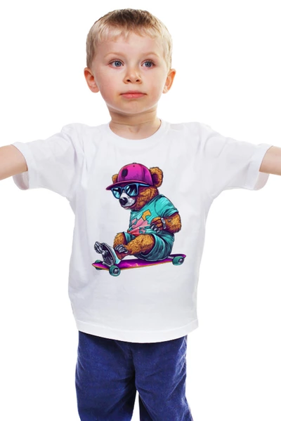 Заказать детскую футболку в Москве. Детская футболка классическая унисекс Крутой мишка от motorv3@rambler.ru - готовые дизайны и нанесение принтов.