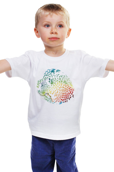 Заказать детскую футболку в Москве. Детская футболка классическая унисекс Радужный леопард от Zorgo-Art  - готовые дизайны и нанесение принтов.