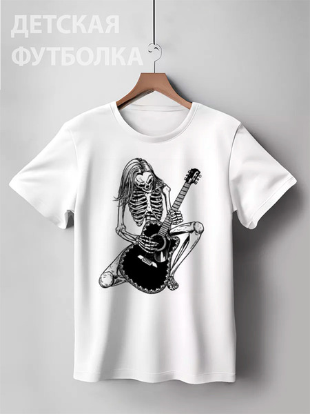 Заказать детскую футболку в Москве. Детская футболка классическая унисекс Скелет с гитарой от Leichenwagen - готовые дизайны и нанесение принтов.