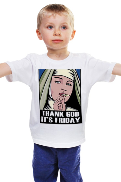 Заказать детскую футболку в Москве. Детская футболка классическая унисекс Thank God it's Friday от ramzan - готовые дизайны и нанесение принтов.