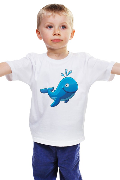 Заказать детскую футболку в Москве. Детская футболка классическая унисекс Большой морской кит с фонтаном  от Денис - готовые дизайны и нанесение принтов.