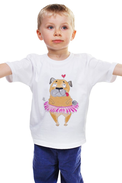 Заказать детскую футболку в Москве. Детская футболка классическая унисекс Мопс в юбке от galkagalka - готовые дизайны и нанесение принтов.
