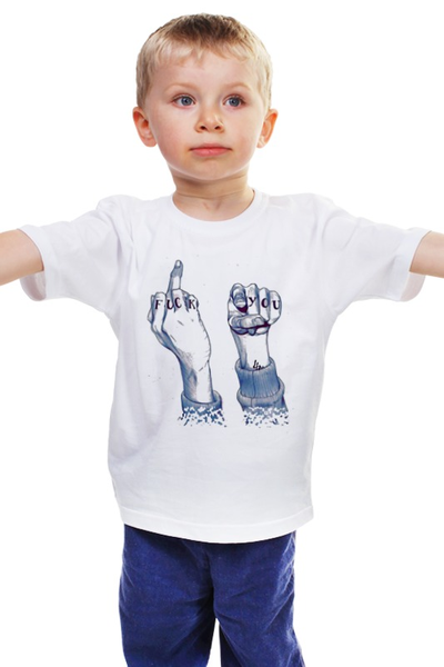 Заказать детскую футболку в Москве. Детская футболка классическая унисекс F*CK YOU от Leichenwagen - готовые дизайны и нанесение принтов.