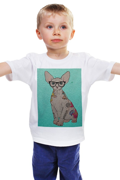 Заказать детскую футболку в Москве. Детская футболка классическая унисекс Кот хипстер от NataRein - готовые дизайны и нанесение принтов.