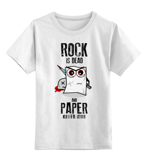 Заказать детскую футболку в Москве. Детская футболка классическая унисекс Rock is Dead от geekbox - готовые дизайны и нанесение принтов.
