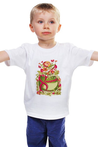 Заказать детскую футболку в Москве. Детская футболка классическая унисекс Поздравляем с 8 марта! от coolmag - готовые дизайны и нанесение принтов.
