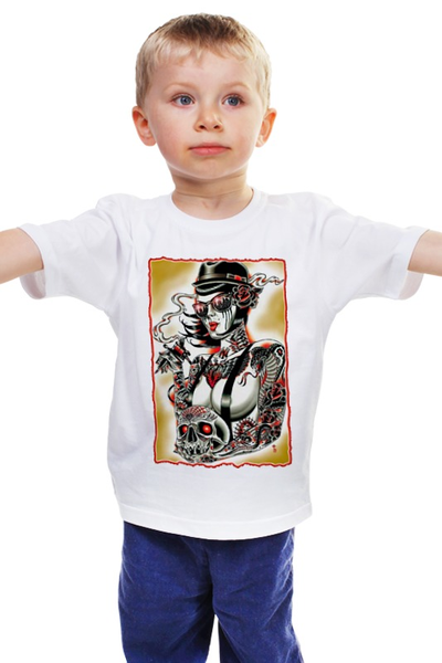 Заказать детскую футболку в Москве. Детская футболка классическая унисекс Tatoo Girl от Leichenwagen - готовые дизайны и нанесение принтов.