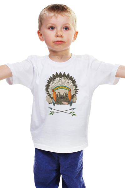 Заказать детскую футболку в Москве. Детская футболка классическая унисекс Мопс - индеец от 4erta - готовые дизайны и нанесение принтов.