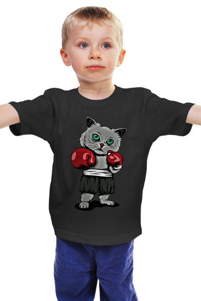 Заказать детскую футболку в Москве. Детская футболка классическая унисекс Котик боксер от T-shirt print  - готовые дизайны и нанесение принтов.