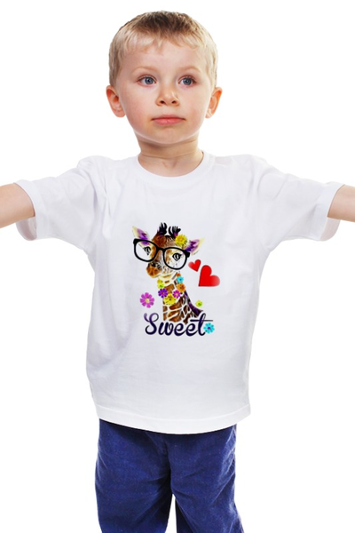 Заказать детскую футболку в Москве. Детская футболка классическая унисекс Жираф в очках от ПРИНТЫ ПЕЧАТЬ  - готовые дизайны и нанесение принтов.