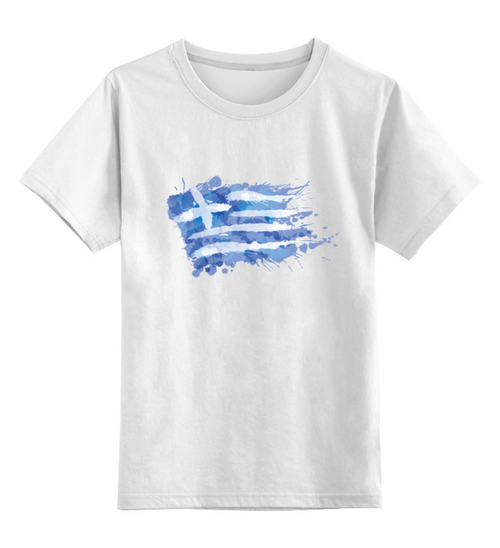 Заказать детскую футболку в Москве. Детская футболка классическая унисекс Греческий флаг (сплэш) от GRstyle  - готовые дизайны и нанесение принтов.
