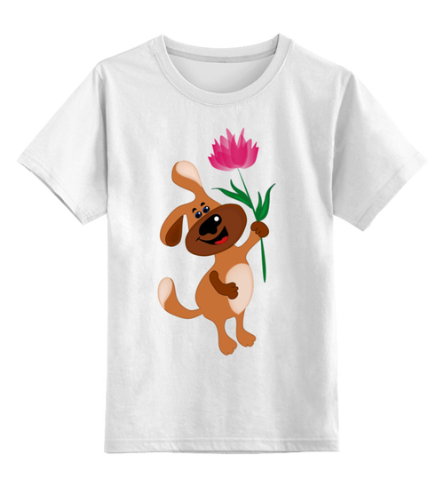 Заказать детскую футболку в Москве. Детская футболка классическая унисекс Пес держит в лапе цветочек от p_i_r_a_n_y_a  - готовые дизайны и нанесение принтов.