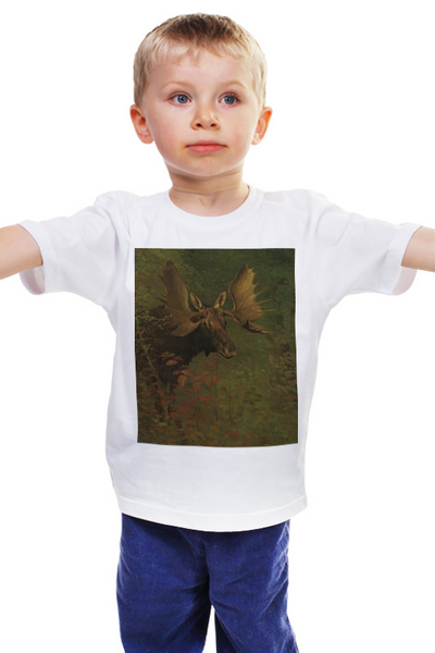 Заказать детскую футболку в Москве. Детская футболка классическая унисекс Лось (Study of a moose) (Альберт Бирштадт) от trend - готовые дизайны и нанесение принтов.