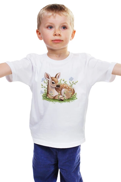 Заказать детскую футболку в Москве. Детская футболка классическая унисекс Оленёнок от tigerda  - готовые дизайны и нанесение принтов.