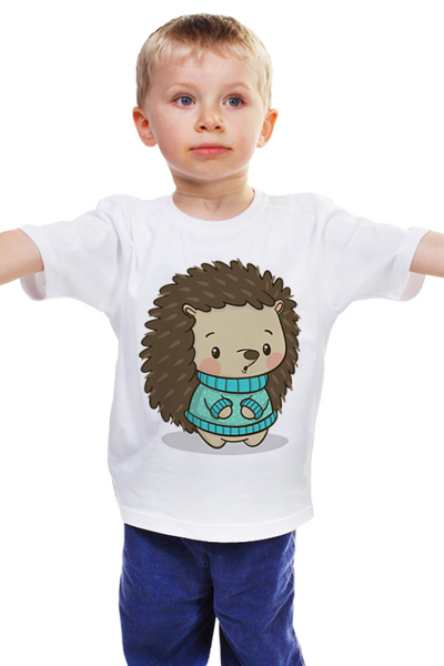 Заказать детскую футболку в Москве. Детская футболка классическая унисекс Ежик в свитере от ingenervolos@gmail.com - готовые дизайны и нанесение принтов.