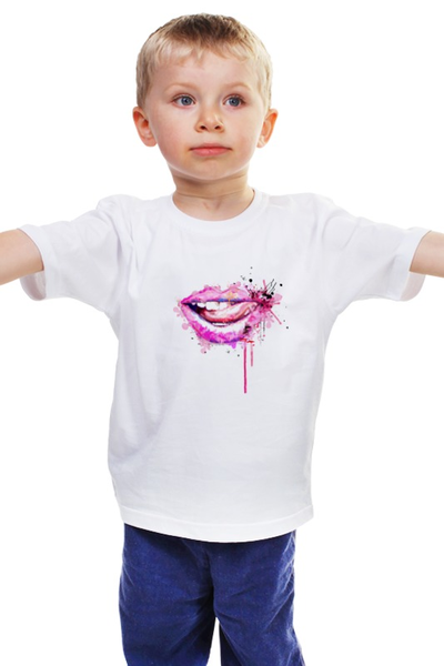 Заказать детскую футболку в Москве. Детская футболка классическая унисекс Губы акварель от mosya - готовые дизайны и нанесение принтов.