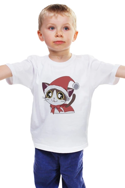 Заказать детскую футболку в Москве. Детская футболка классическая унисекс Котик - Санта от Алексей  - готовые дизайны и нанесение принтов.