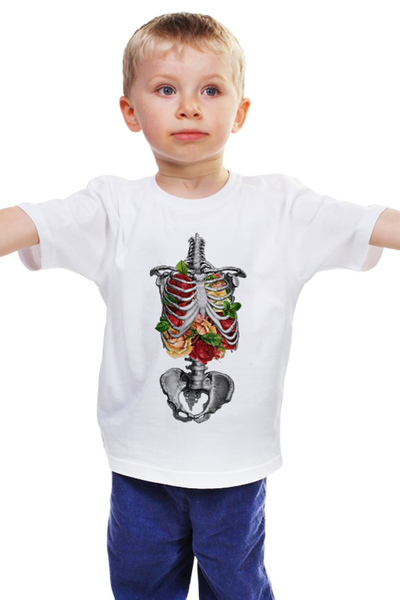 Заказать детскую футболку в Москве. Детская футболка классическая унисекс Скелет и цветы от Leichenwagen - готовые дизайны и нанесение принтов.