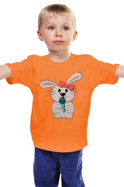 Заказать детскую футболку в Москве. Детская футболка классическая унисекс Кролик с микрофоном от skynatural - готовые дизайны и нанесение принтов.