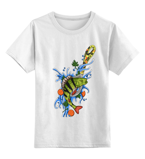 Заказать детскую футболку в Москве. Детская футболка классическая унисекс окунь от krolya_spb@mail.ru - готовые дизайны и нанесение принтов.