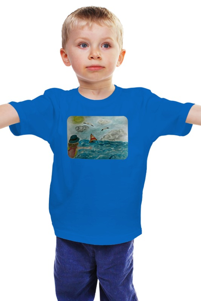 Заказать детскую футболку в Москве. Детская футболка классическая унисекс Море. Облака. Парус. от mrs-snit@yandex.ru - готовые дизайны и нанесение принтов.