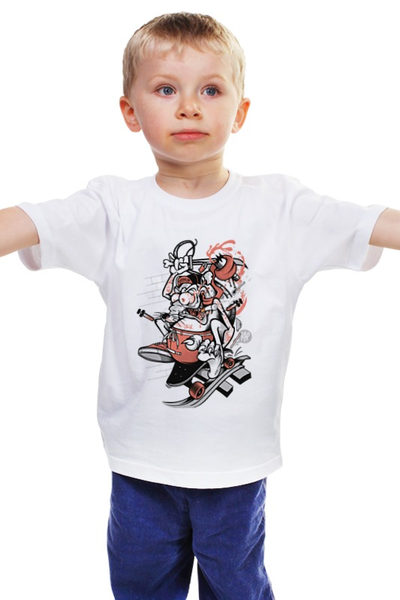 Заказать детскую футболку в Москве. Детская футболка классическая унисекс Мышь на скейте от ПРИНТЫ ПЕЧАТЬ  - готовые дизайны и нанесение принтов.