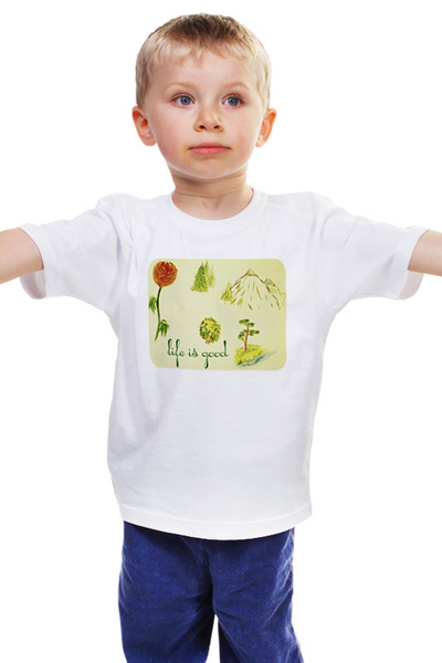 Заказать детскую футболку в Москве. Детская футболка классическая унисекс Горы, сосны и цветы от mrs-snit@yandex.ru - готовые дизайны и нанесение принтов.