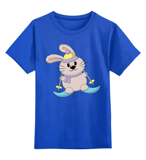 Заказать детскую футболку в Москве. Детская футболка классическая унисекс Кролик Лыжник от skynatural - готовые дизайны и нанесение принтов.