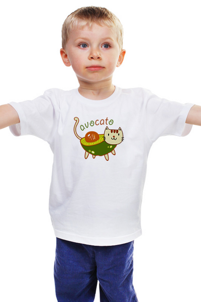 Заказать детскую футболку в Москве. Детская футболка классическая унисекс Авокадо котик "Avocato" от Елена Елена - готовые дизайны и нанесение принтов.