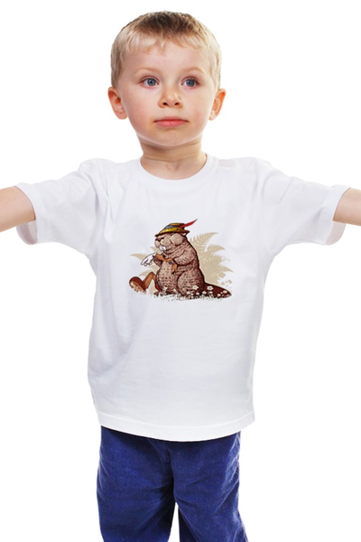 Заказать детскую футболку в Москве. Детская футболка классическая унисекс Кролик в охотничьей шляпе от ПРИНТЫ ПЕЧАТЬ  - готовые дизайны и нанесение принтов.
