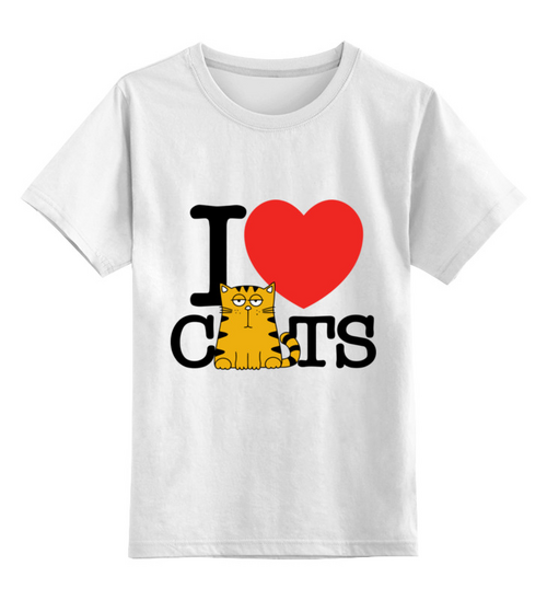 Заказать детскую футболку в Москве. Детская футболка классическая унисекс Я люблю котов от Zamula - готовые дизайны и нанесение принтов.
