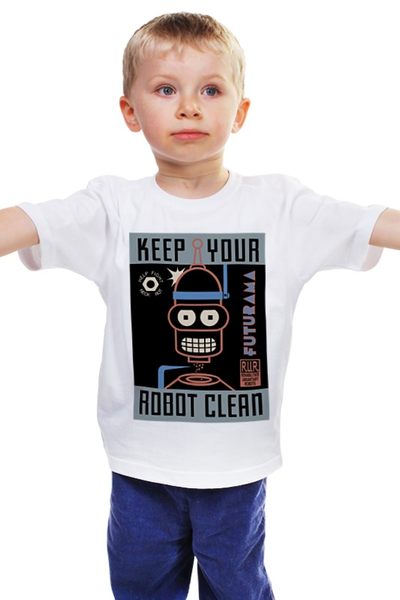 Заказать детскую футболку в Москве. Детская футболка классическая унисекс Keep your Robot Clean от maters - готовые дизайны и нанесение принтов.