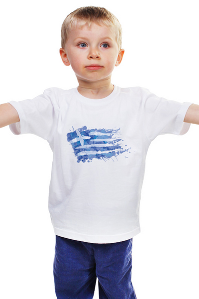 Заказать детскую футболку в Москве. Детская футболка классическая унисекс Греческий флаг (сплэш) от GRstyle  - готовые дизайны и нанесение принтов.