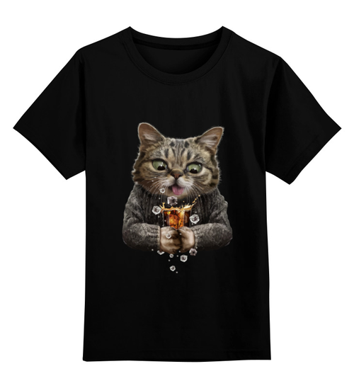 Заказать детскую футболку в Москве. Детская футболка классическая унисекс Whiskey Cat от skynatural - готовые дизайны и нанесение принтов.