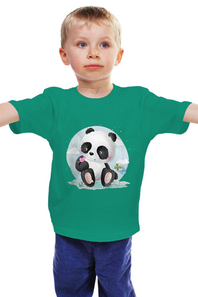 Заказать детскую футболку в Москве. Детская футболка классическая унисекс Маленькая панда с бабочкой и цветочком от printeriumstore@gmail.com - готовые дизайны и нанесение принтов.