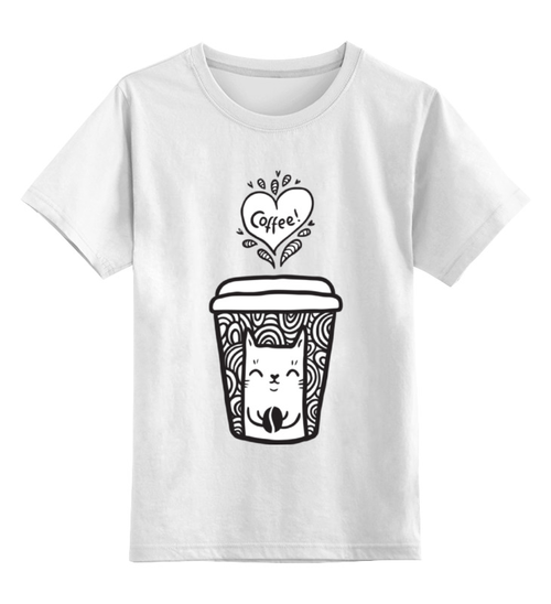 Заказать детскую футболку в Москве. Детская футболка классическая унисекс Кофе и котик от fanart - готовые дизайны и нанесение принтов.
