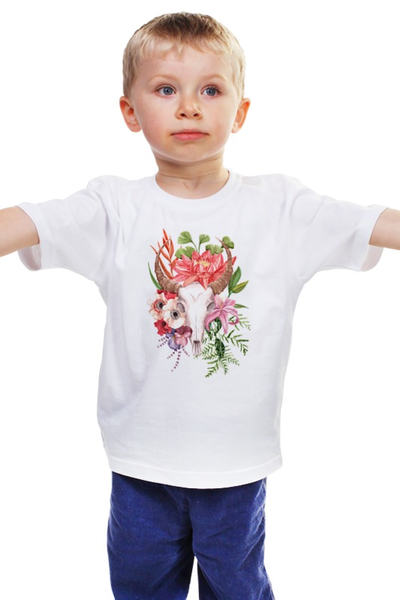 Заказать детскую футболку в Москве. Детская футболка классическая унисекс Flower skull от Анна Терешина - готовые дизайны и нанесение принтов.