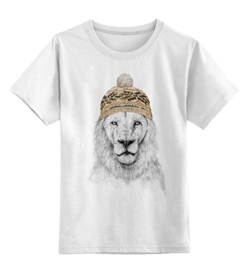 Заказать детскую футболку в Москве. Детская футболка классическая унисекс Лев в шапке от printik - готовые дизайны и нанесение принтов.