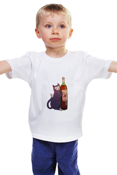 Заказать детскую футболку в Москве. Детская футболка классическая унисекс Кыска и винишко от Светлана Хованова - готовые дизайны и нанесение принтов.