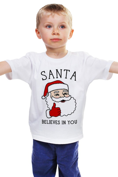 Заказать детскую футболку в Москве. Детская футболка классическая унисекс Новый год. Санта верит в тебя! от geekbox - готовые дизайны и нанесение принтов.