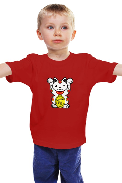 Заказать детскую футболку в Москве. Детская футболка классическая унисекс Кот счастья - Манэки-нэко от trend - готовые дизайны и нанесение принтов.