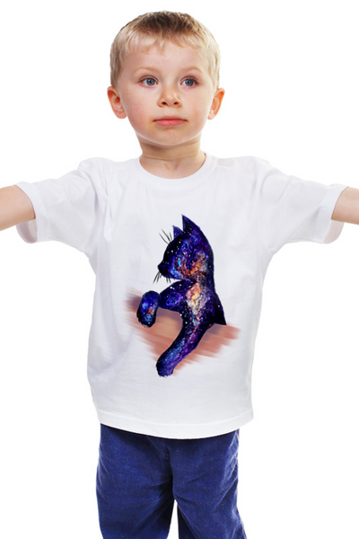Заказать детскую футболку в Москве. Детская футболка классическая унисекс Космический котенок  от Анна Стасюк - готовые дизайны и нанесение принтов.