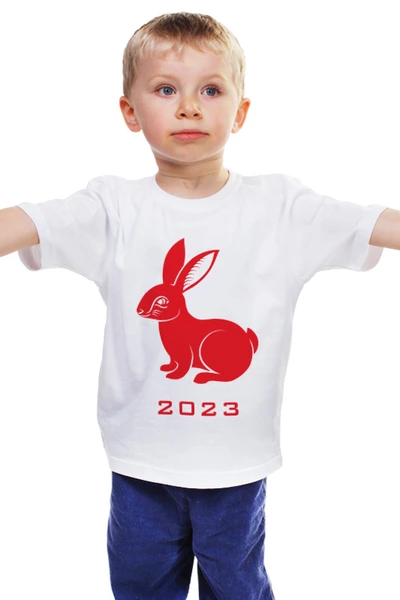 Заказать детскую футболку в Москве. Детская футболка классическая унисекс Кролик 2023 от skynatural - готовые дизайны и нанесение принтов.
