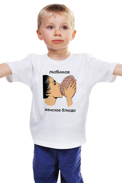 Заказать детскую футболку в Москве. Детская футболка классическая унисекс Любимое женское блюдо от mariewolf666@yandex.ru - готовые дизайны и нанесение принтов.