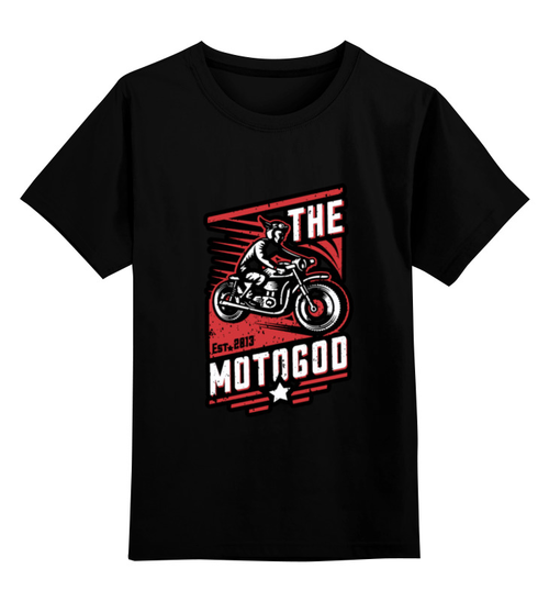 Заказать детскую футболку в Москве. Детская футболка классическая унисекс The Motogod от direktar94 - готовые дизайны и нанесение принтов.