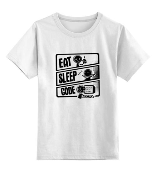 Заказать детскую футболку в Москве. Детская футболка классическая унисекс Eat, Sleep, Code от WebDiez - готовые дизайны и нанесение принтов.