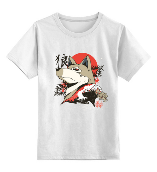 Заказать детскую футболку в Москве. Детская футболка классическая унисекс Japanese Wolf от Павел Павел - готовые дизайны и нанесение принтов.